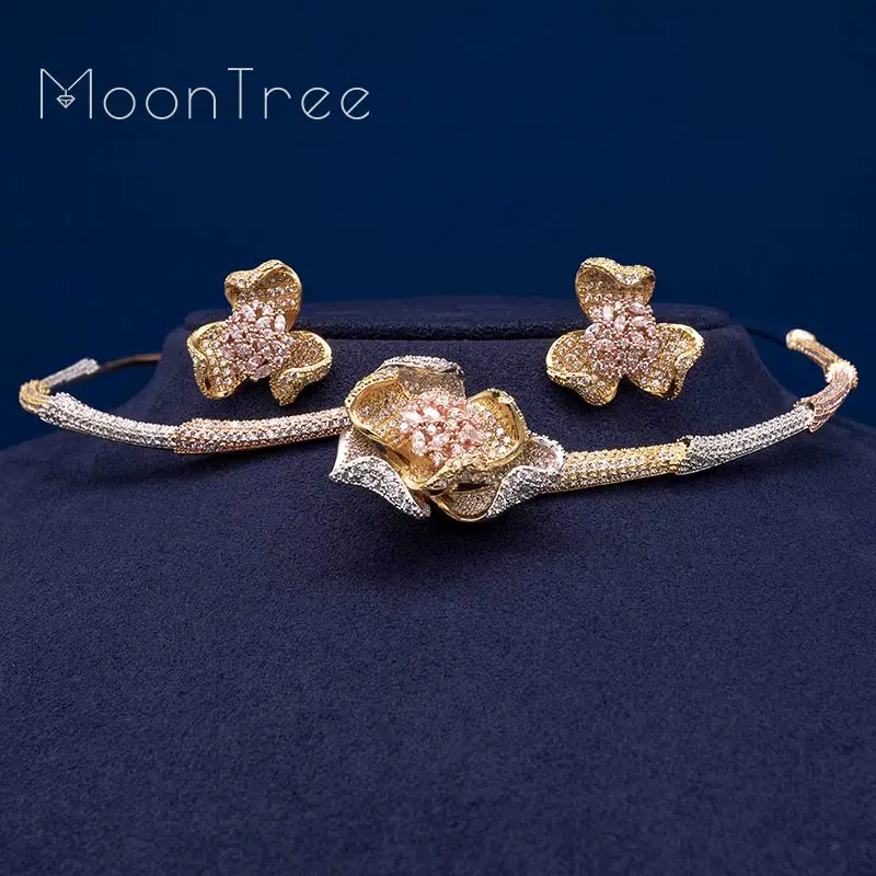 MoonTree Модный Роскошный цветок Роскошные Стразы AAA кубический цирконий 3 тона