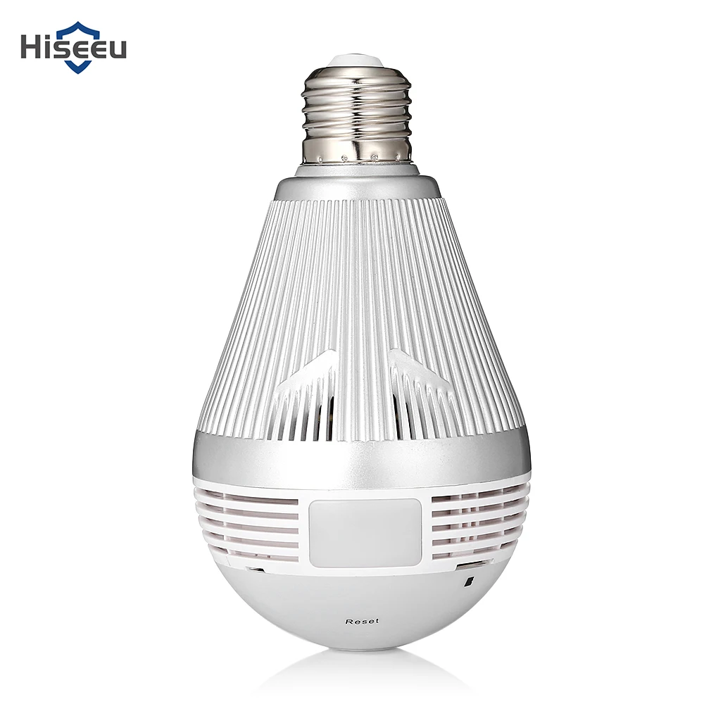 Hiseeu Лампочка Беспроводная IP-камера Wi-Fi FishEye 960P/3MP 360 градусов VR CCTV Домашняя безопасность Панорамная вкл.