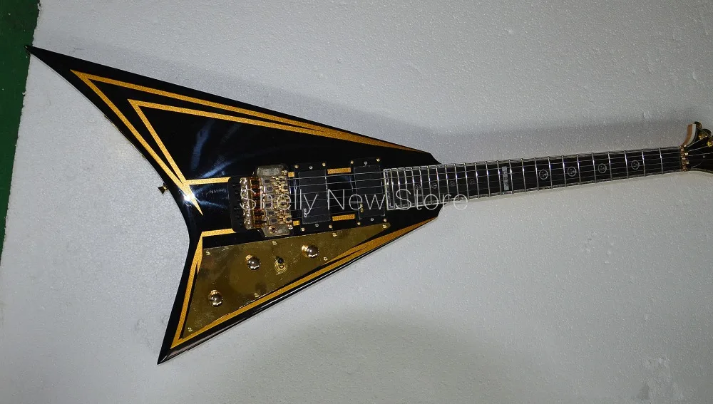 Shelly магазин на заказ черный V Форма gold floyd rose фиксирующая гайка черное дерево гриф электрогитара Музыкальные инструменты магазин