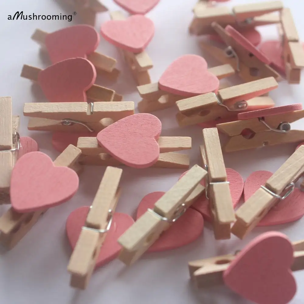 500х ручная работа детские розовые мини прищепки в форме сердца Деревянные для