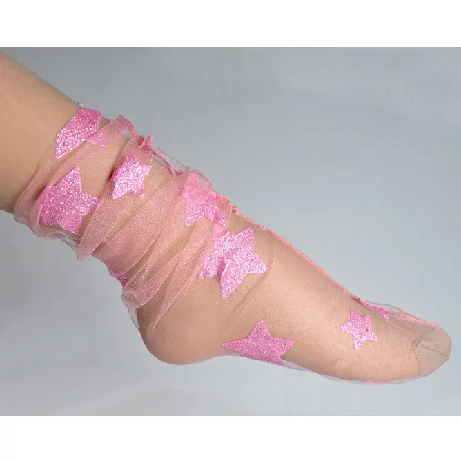 pink colour Новые летние блестящие тюлевые носки со звездами женские газовые носки корейские сексуальные женские прозрачные шелковые ультратонкие кружевные пятиконечные носки с дизайном «звёзды» подарок - Цвет: pink colour