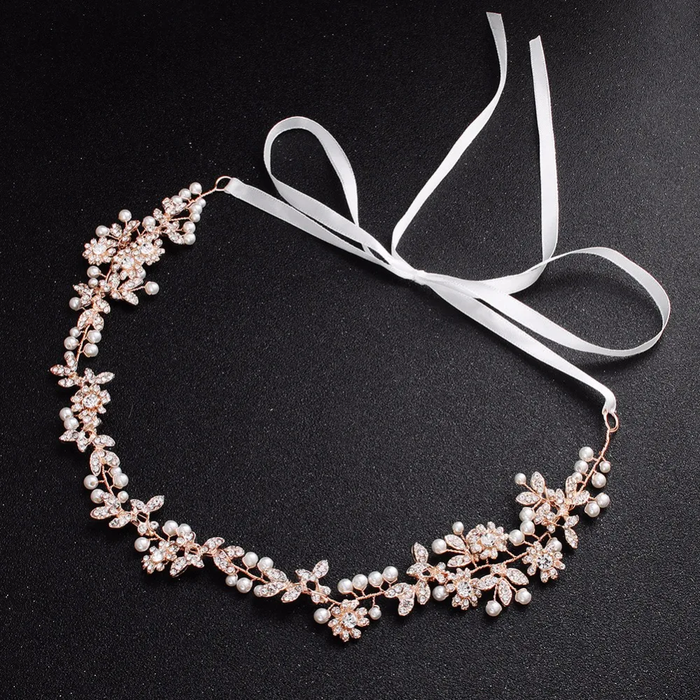

Floralbride Handmade Wired Rhinestone Crystal Pearls Wedding Headband Bridal Hair Vine Hair Accessories Women Jewelry
