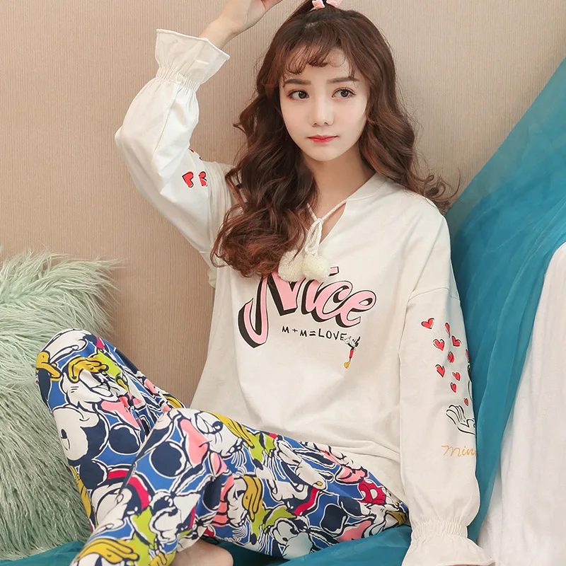 Jrmissli Пижама Femme Pijama энтеро Mujer pyama хлопок женщина Pijamas осень-зима пижамы v-образным