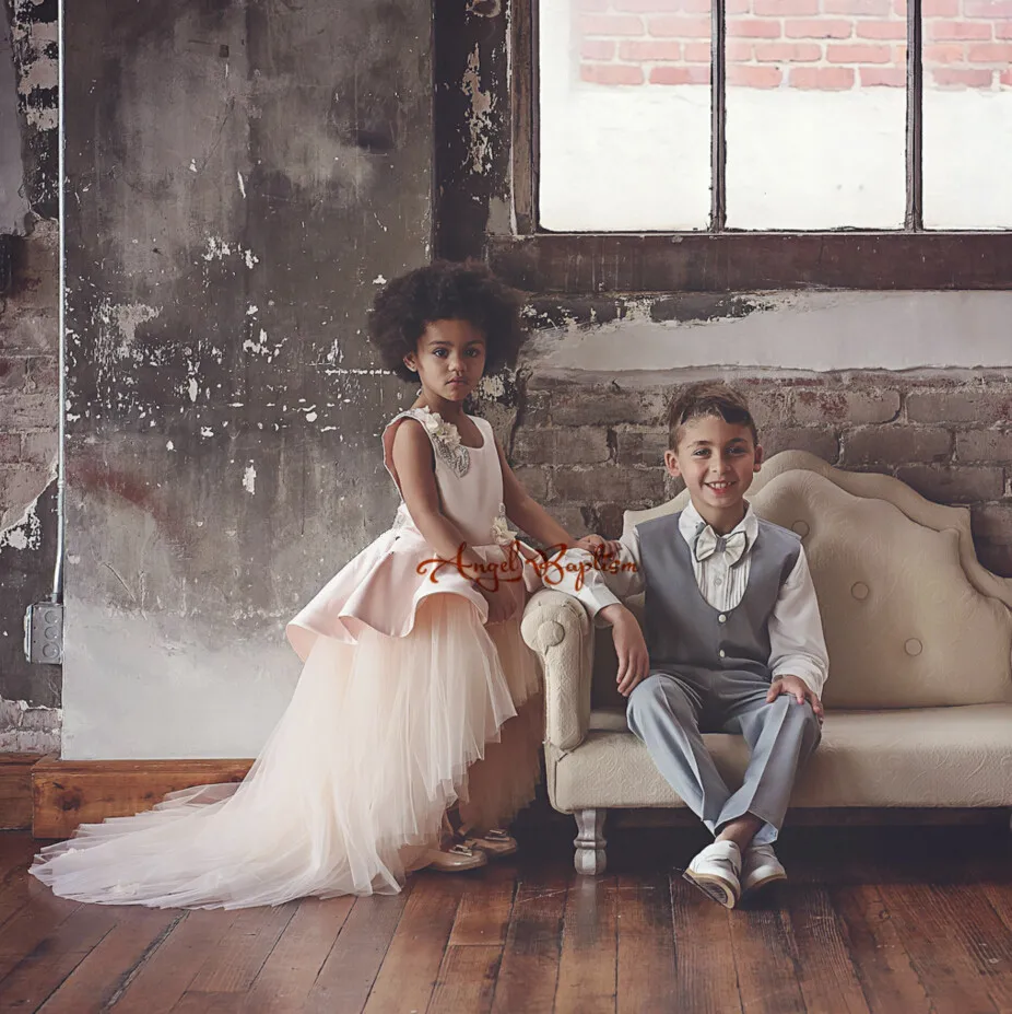 Пышное розовое платье принцессы с цветочным рисунком для маленьких девочек