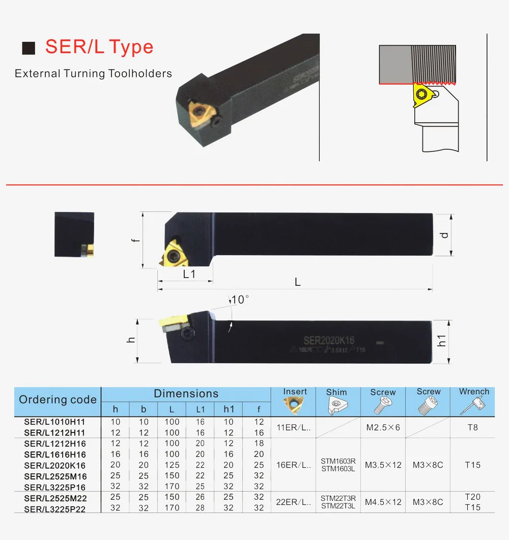 

SEL1616H16 12*12 16*16 CNC Lathe Machining Cutter External Threaded Tools Threading Toolholders Thread Turning Holder