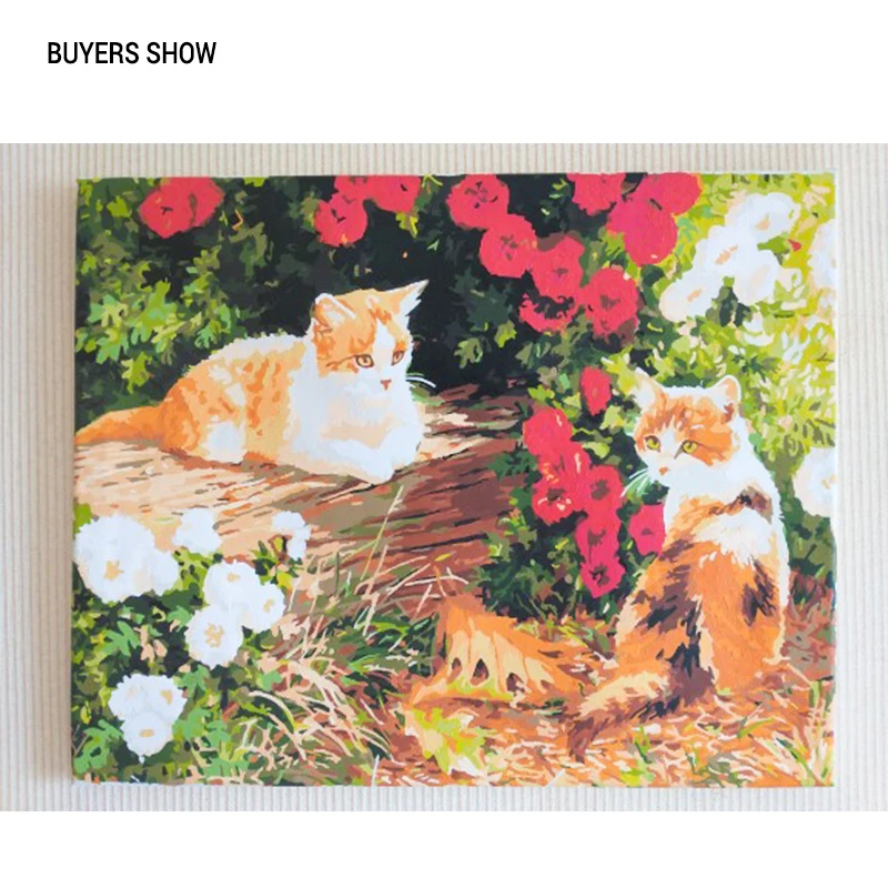 Набор для рисования по номерам на холсте Кот цветы 40 х50 см без рамки | Дом и сад