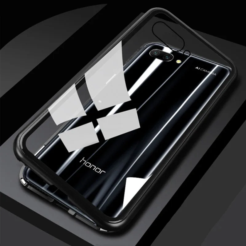 Black Магнитный адсорбционный металлический чехол для Huawei Honor 10 Lite Coque Funda магнит закаленное стекло задняя крышка на Honar Honer 10 Light - Цвет: Black