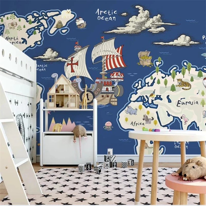 Wellyu карта мира с животными сокровищами морской ветер фон для детской комнаты