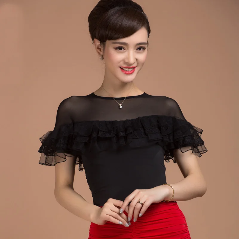 

Fashion Ballroom modern elegant quality short-sleeve Latin dance clothes top for women/female/girl/lady,Gauze performance wears