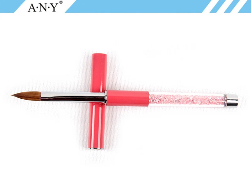 Angnya 1 шт. 8#10#12# колинский волос Кисть для ногтей розовые стразы ручка для дизайна ногтей акриловая ручка с кисточкой из полимерного материала для УФ гель-лака Маникюрный Инструмент