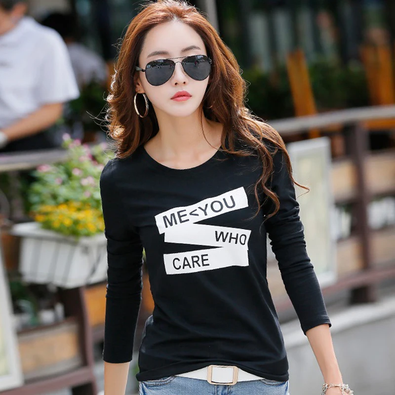 Новый 2018 т рубашка Для женщин с длинными рукавами хлопковые футболки для модный