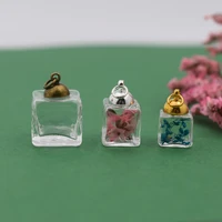5set cube glass bubble with cap set jewelry findings hollow cube glass bottle cover glass globe