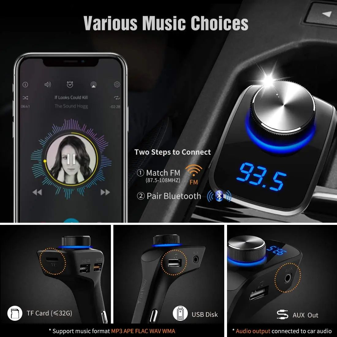 SRUIK Bluetooth fm-передатчик беспроводной Bluetooth 4,2 автомобильный Радио адаптер автомобильный комплект громкой связи вызов 3 usb порта Поддержка TF карты