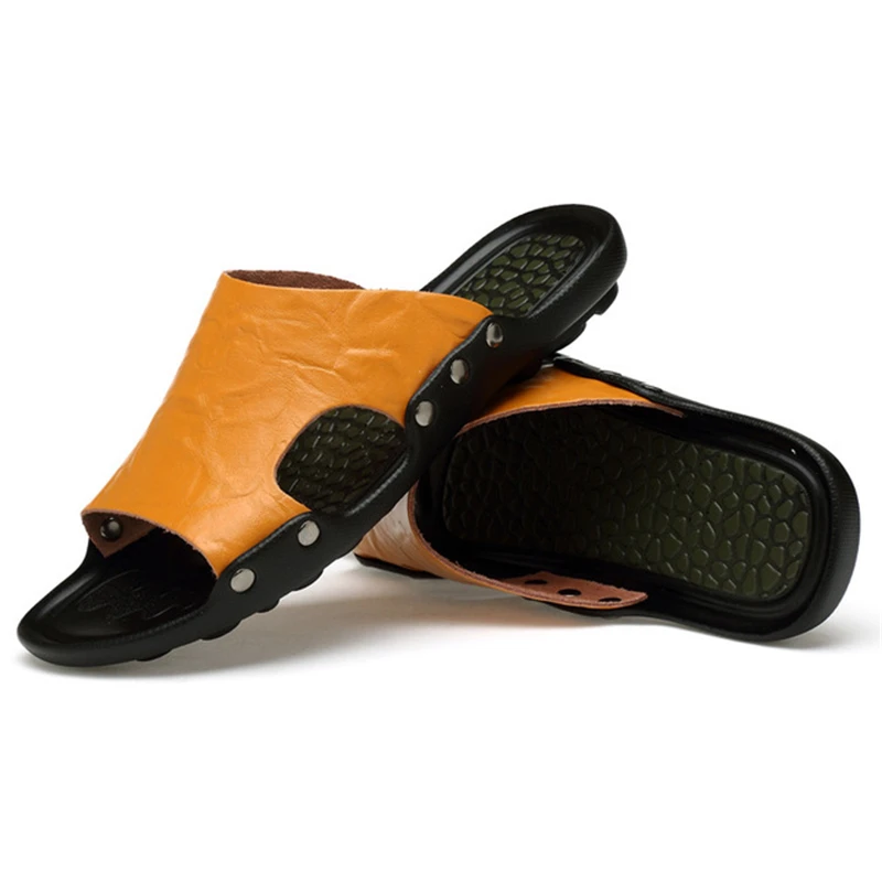 Men Slippers Beach Breathable Flip Flops Summer Flat Heels Antiskid Slides Sandals Retro Rubber Casual Shoes AA11657 | Обувь