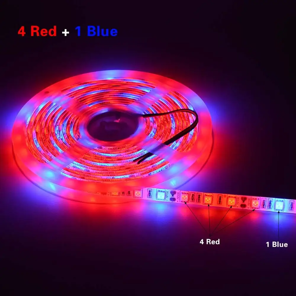 4 Red 1 Blue Светодиодный светильник для выращивания, полный спектр, 5 м, Светодиодная лента, светильник 5050 светодиодный, гибкий светодиодный фито-светильник, лента для теплицы, гидропоники, выращивания растений - Испускаемый цвет: 4 Red 1 Blue