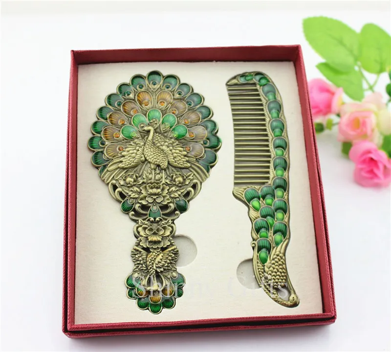 Павлин дизайн косметическое зеркало и расчетёска в комплекте свадебные подарки