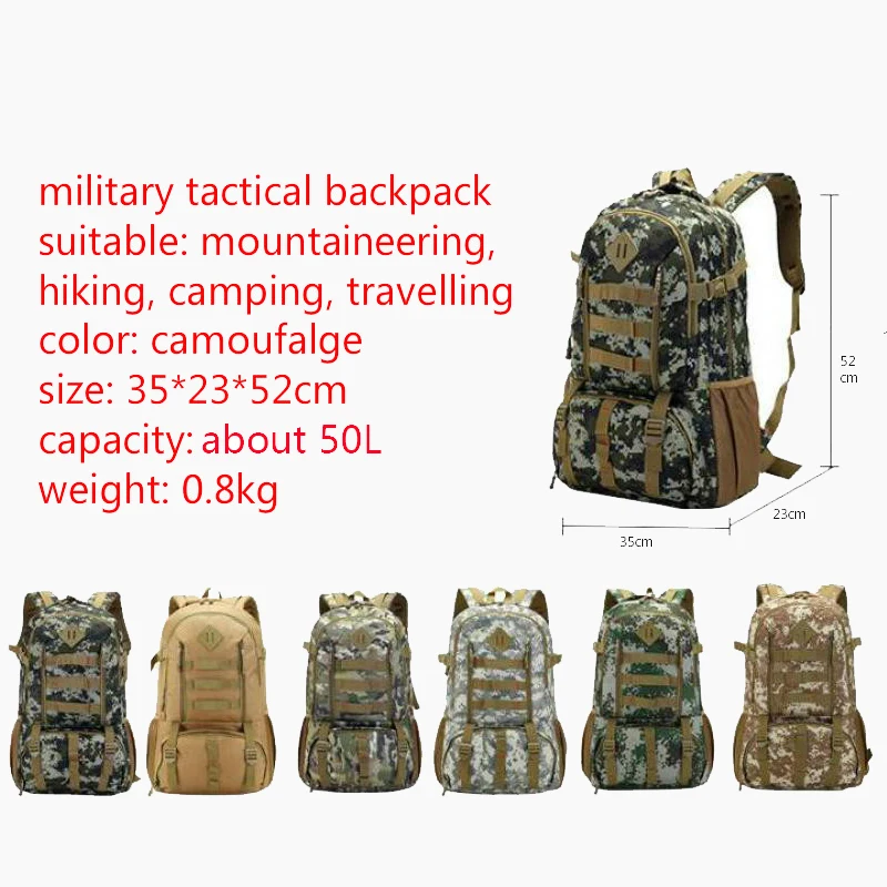 50л военный рюкзак Камуфляжный армейский Mochila водонепроницаемый походный