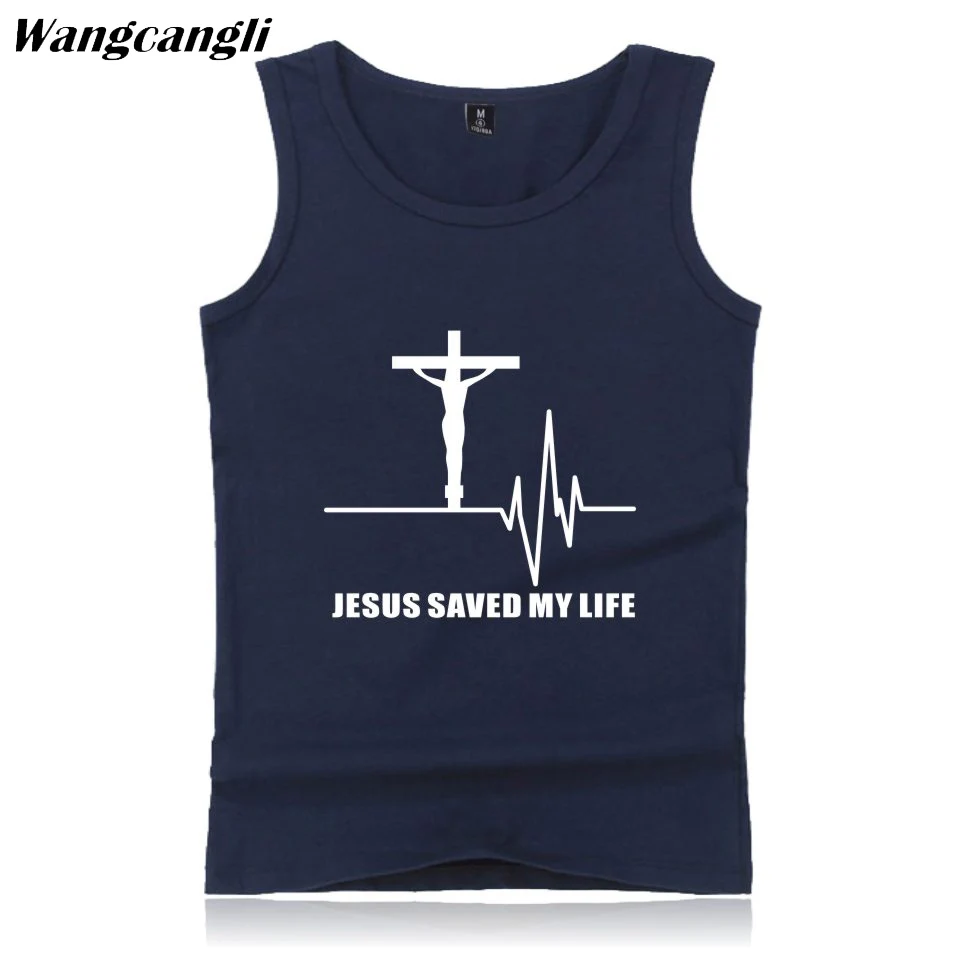 Wangcangli print Jesus Saved My Life New Song DNA with O-neck sleeveless cotton bodybuilding tank top in summer size xxs - 4xl | Мужская