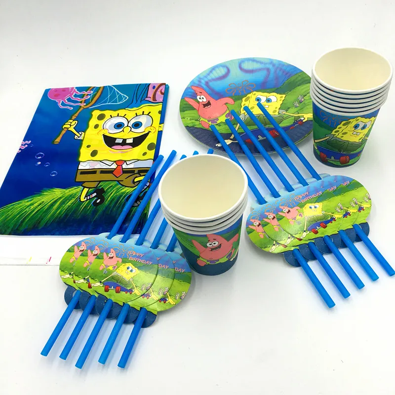 31 шт./лот Губка Боб тарелки чашки дети день рождения партии поставки бумажные