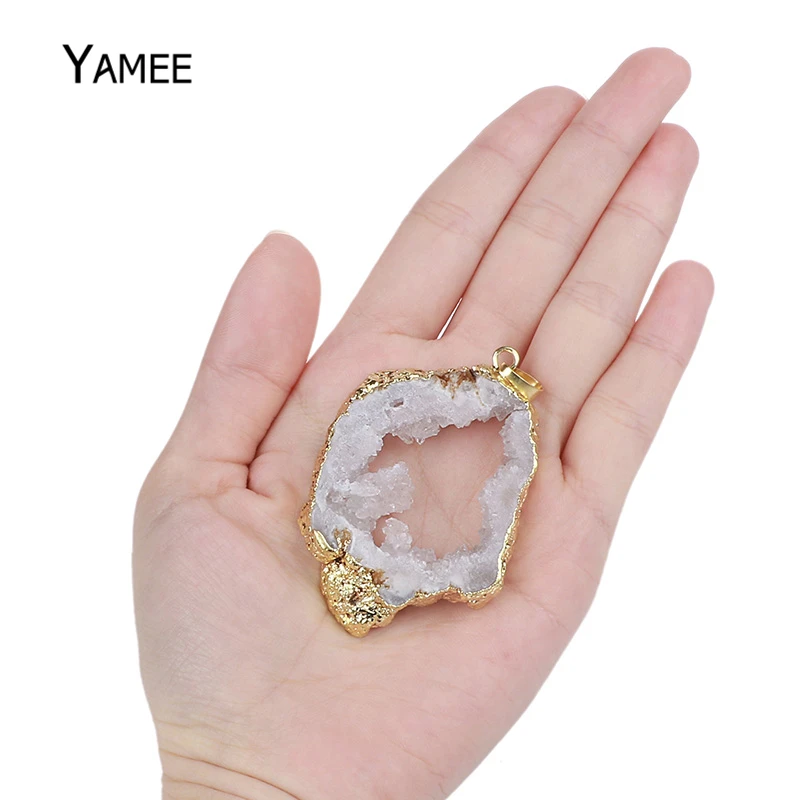 

5PC Natural Unique Crystal Quartz Druzy Golden Plated Irregular Geode Stone Pendants Women DIY Necklaces For Jewelry Making