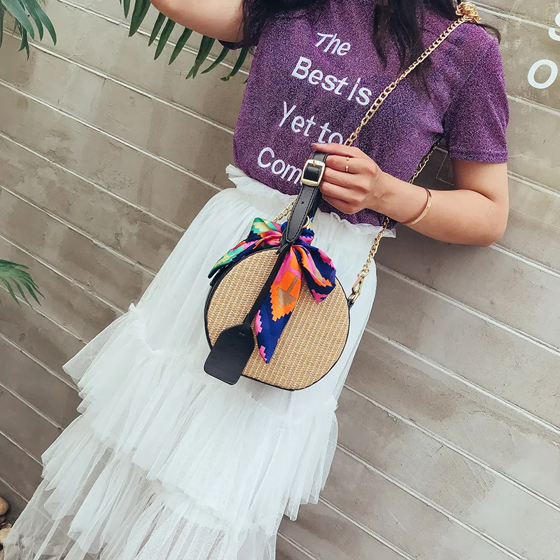 Женская плетеная Сумка маленькие соломенные пляжные плетеные сумки с круглым