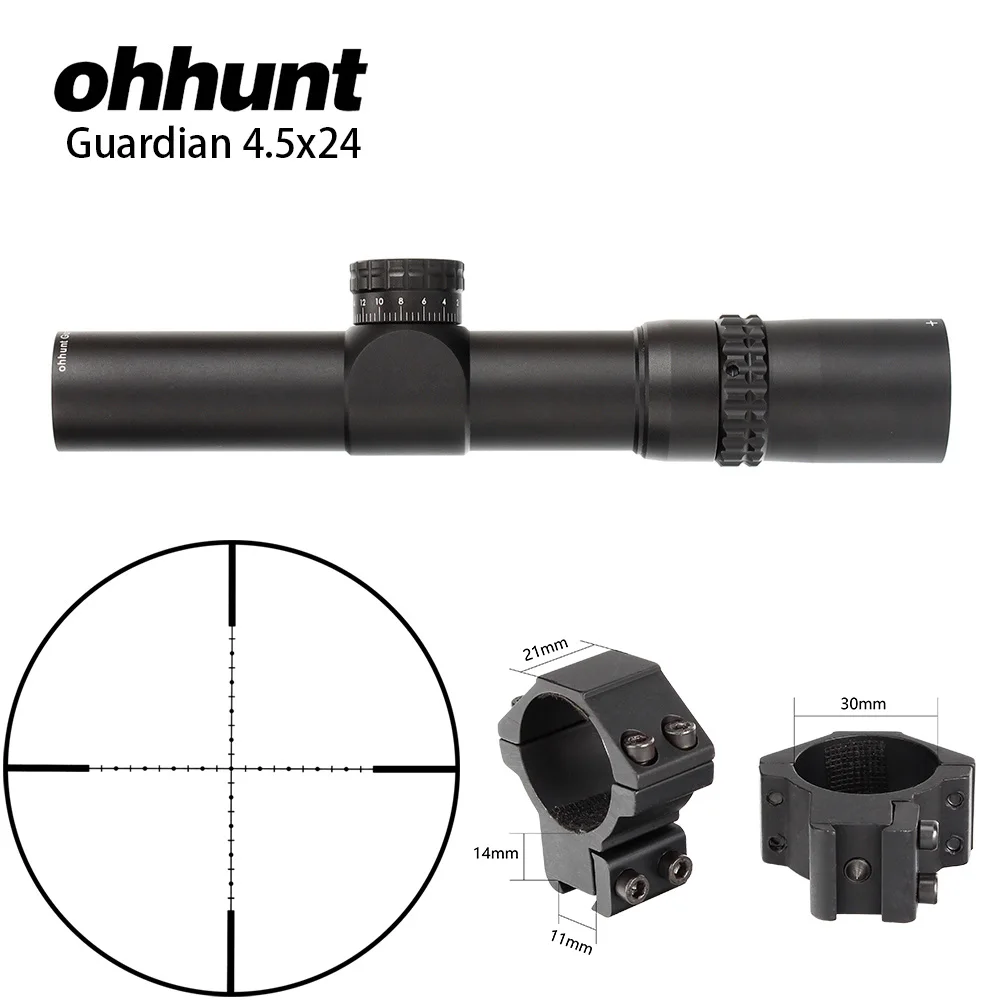 with Dovetail Rings Ohhunt Guardian 4,5x24 Охотничья винтовка прицел 30 мм трубка тактическая Оптика прицел 1/2 полумил точка сетка башенки Сброс прицел - Цвет: with Dovetail Rings