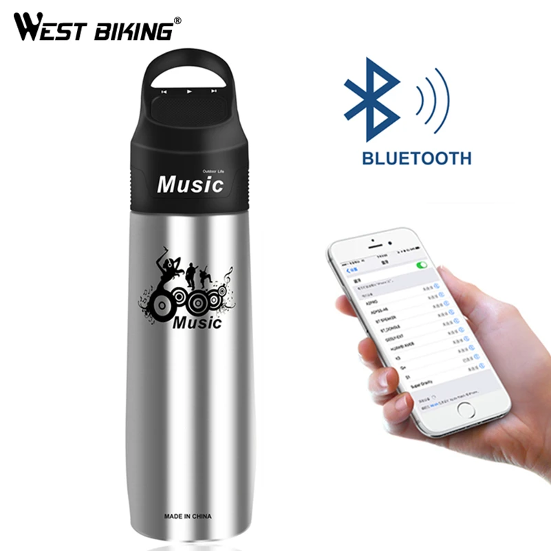 WEST BIKING велосипедная Bluetooth бутылка для велоспорта 750 мл велосипедная бутылка для воды с MP3-плеером музыкальная подзарядка вакуумная фляжка Спортивная бутылка