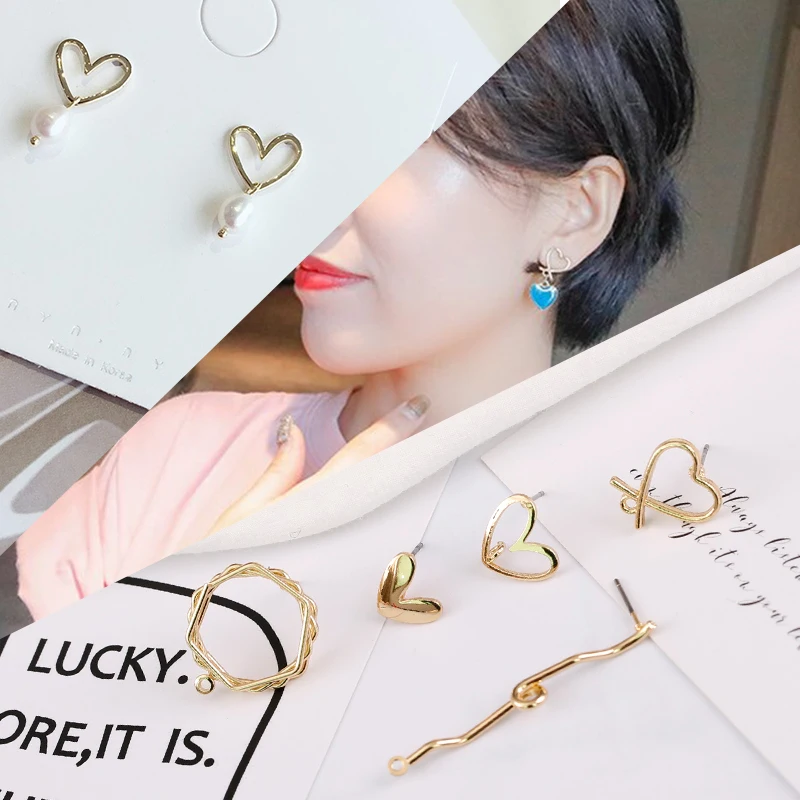 Серьги гвоздики в форме сердца из сплава с подвеской серьги для самостоятельного