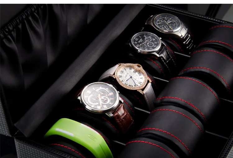 

New 10 Slots Leather Watch Box Case With Window Black Mechanical Watch Organizer Jewelry Display Gift Box Holder