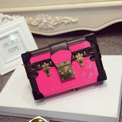 Rose Red Модная Новая женская вечерняя сумочка сумка-мессенджер дизайнерская женская кожаная сумка Лоскутная жесткая коробка ретро сумки с принтом через плечо - Цвет: Rose Red