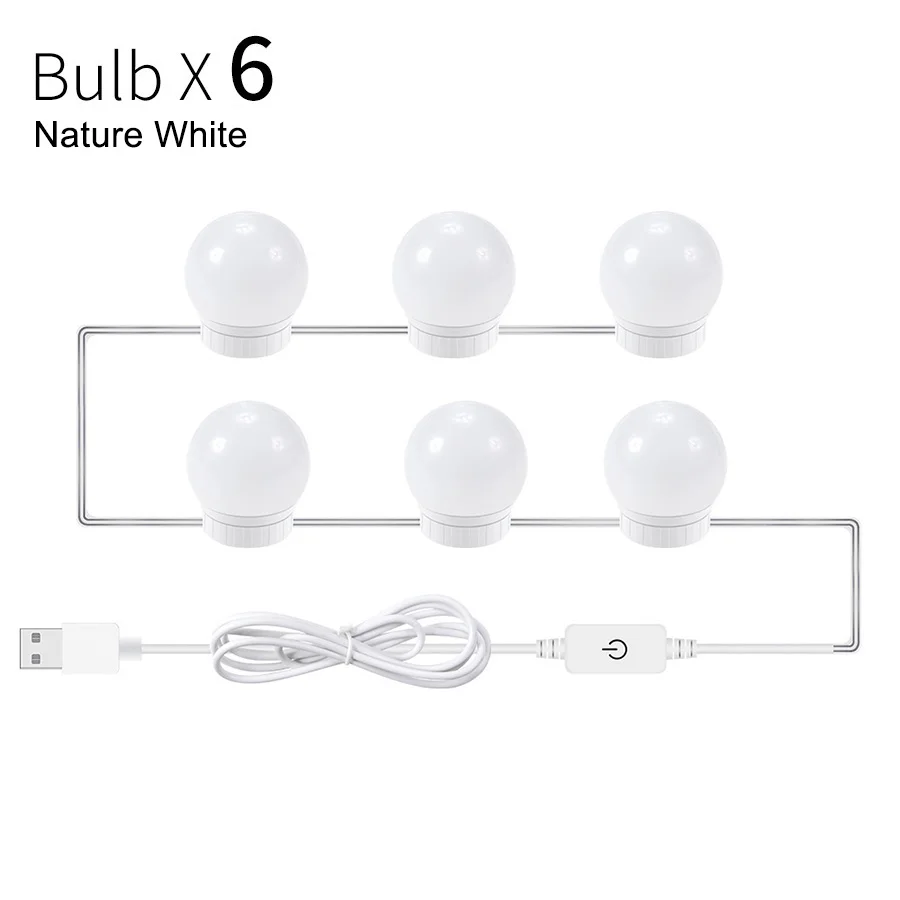 6 Bulbs USB Charging Port 6/10/14 Led Light Bulbs For Mirror With Touch Dimmer DC 5V Makeup Vanity Light Mirror Bulbs Table Make-Up Lamp - Emitting Color: 6 Bulbs
