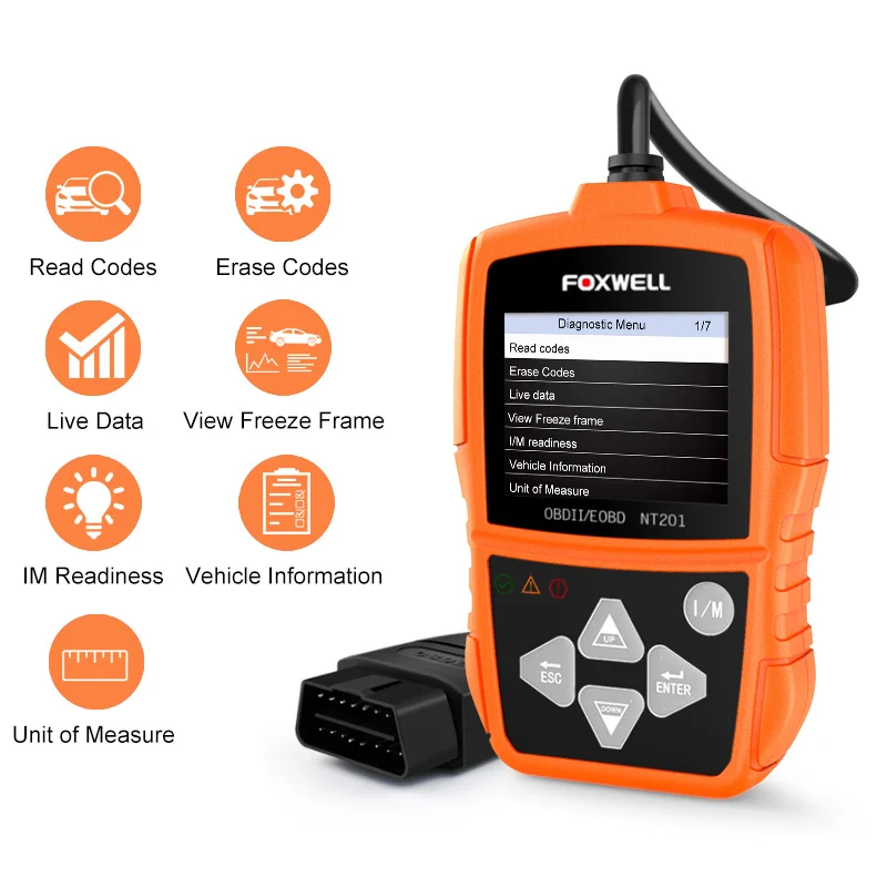 FOXWELL NT201 автомобиля OBD2 двигателя ошибка Reader Сканер выключите MIL индикатор