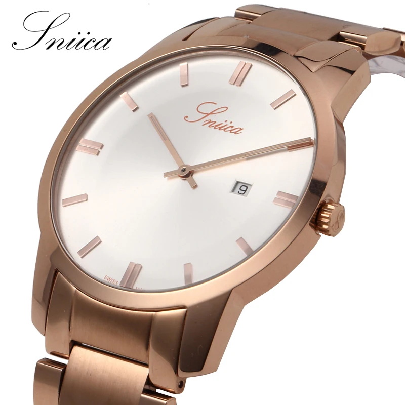 Sniica простой кварцевые часы мужчин Швейцарский механизм наручные стали ремешок