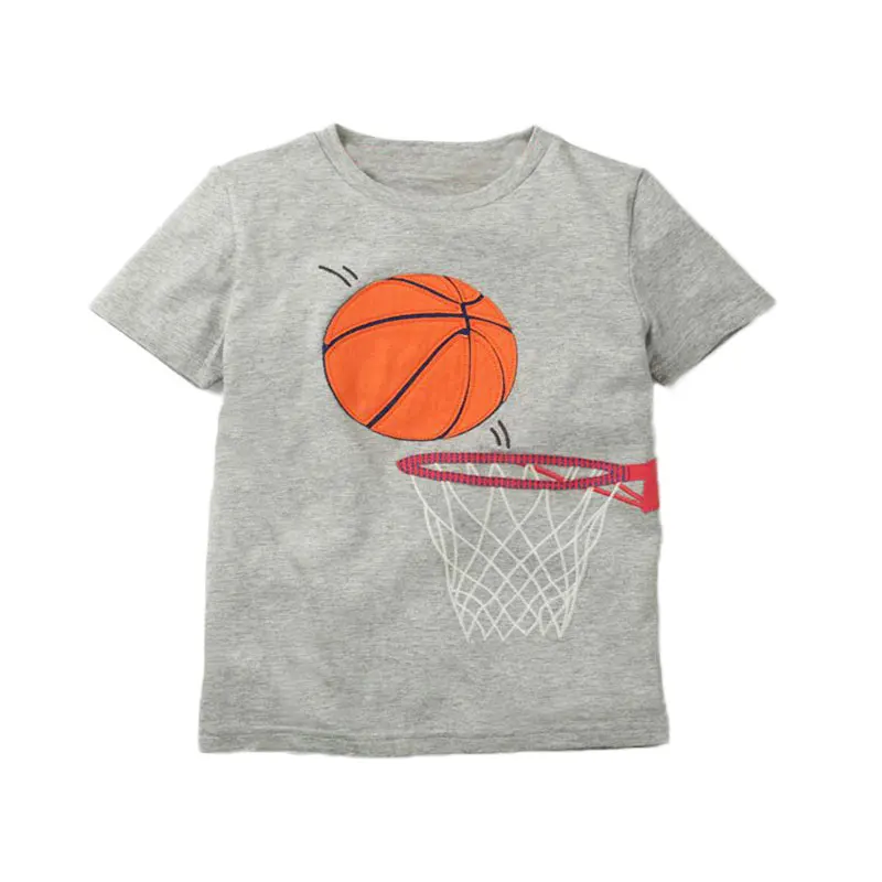 gray basketball V-TREE, летняя футболка для маленьких мальчиков, хлопковые топы с принтом автомобиля, футболки для мальчиков, детская верхняя одежда, топы для детей 2-8 лет - Цвет: gray basketball