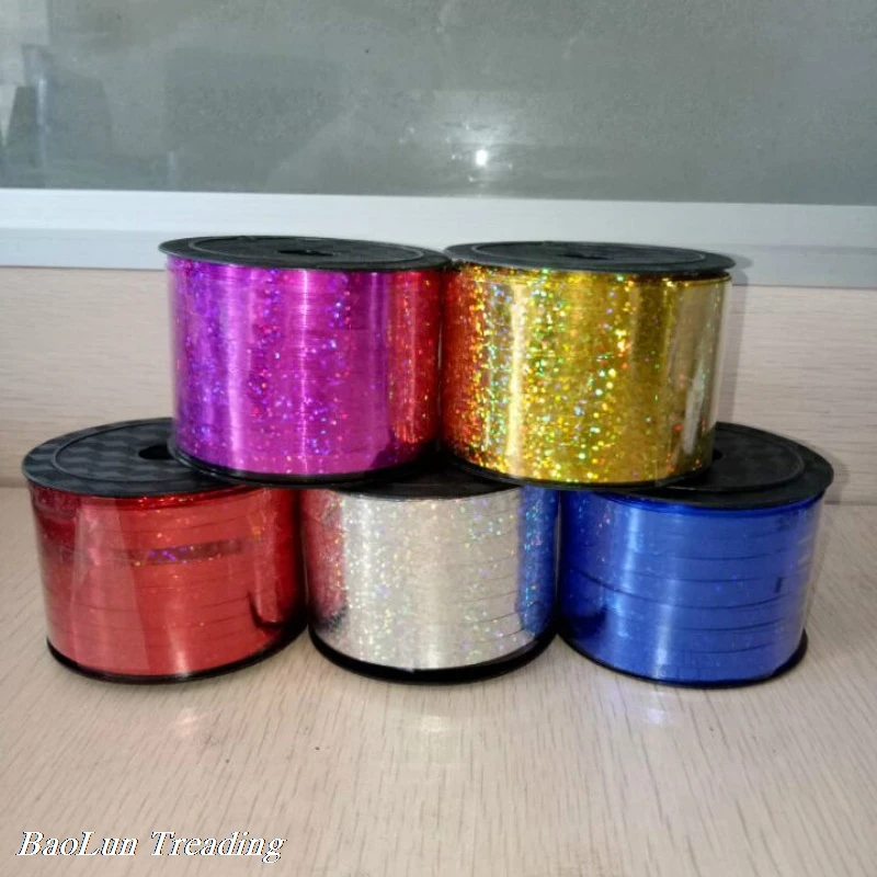 1pcs/lot100 yards PVC Laser Ribbons Balloon Accessories Wedding Birthday Balloons Ribbon Gift Box Decorative Bow Baby shower | Дом и сад