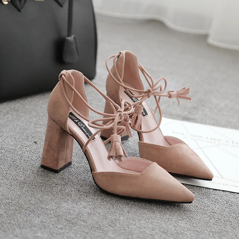 Harga Baru Wanita Tinggi Heel Pumps Polos Modis Seksi Pesta Sepatu Flock Tipis Heel Renda Hingga Pernikahan Tumit Merek Ruideng Tinggi Kualitas 8.2 CM