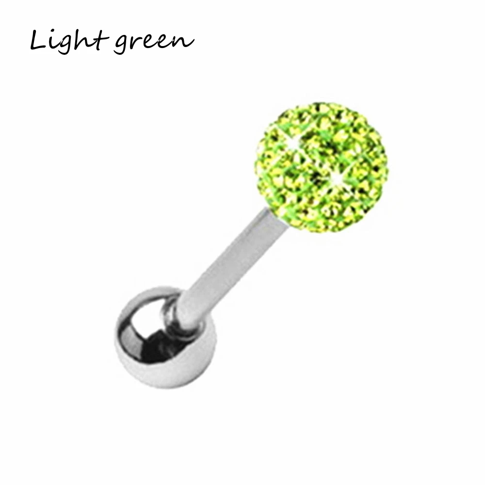 light green Jewelry Высококачественные ювелирные изделия, новая мода, хирургические Стальные Шпильки для тела, чешский хрустальный шар, штанга, кольцо для языка, пирсинг, булавка, кольцо для губ - Окраска металла: light green Jewelry