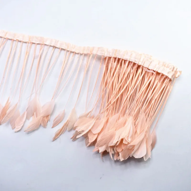Shell Pink 2 ярдов/партия, кожа, розовая, окрашенная, в полоску, Коке, гусиный хвост, перья, отделка, бахрома, перья для рукоделия, лента, свадебные костюмы, Плюмы - Цвет: Shell Pink