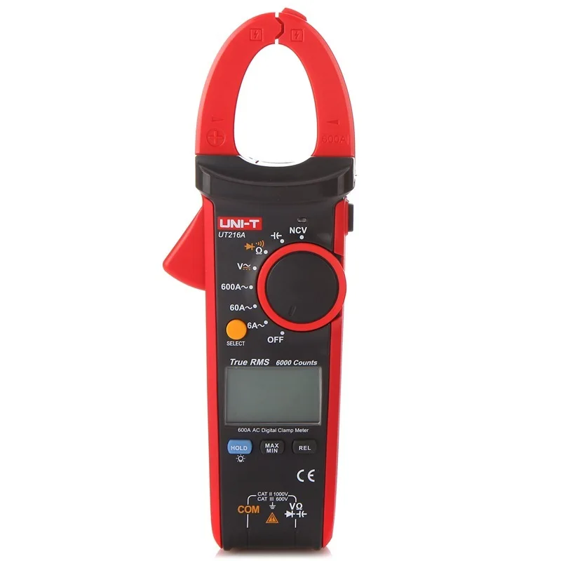 UNI T UT216A True RMS Clamp Meter Digital AC/DC Voltmeter 600A AC Ammeter Ohmmeter Capacitor tester V.F.C /NCV/Flashlight/Data H