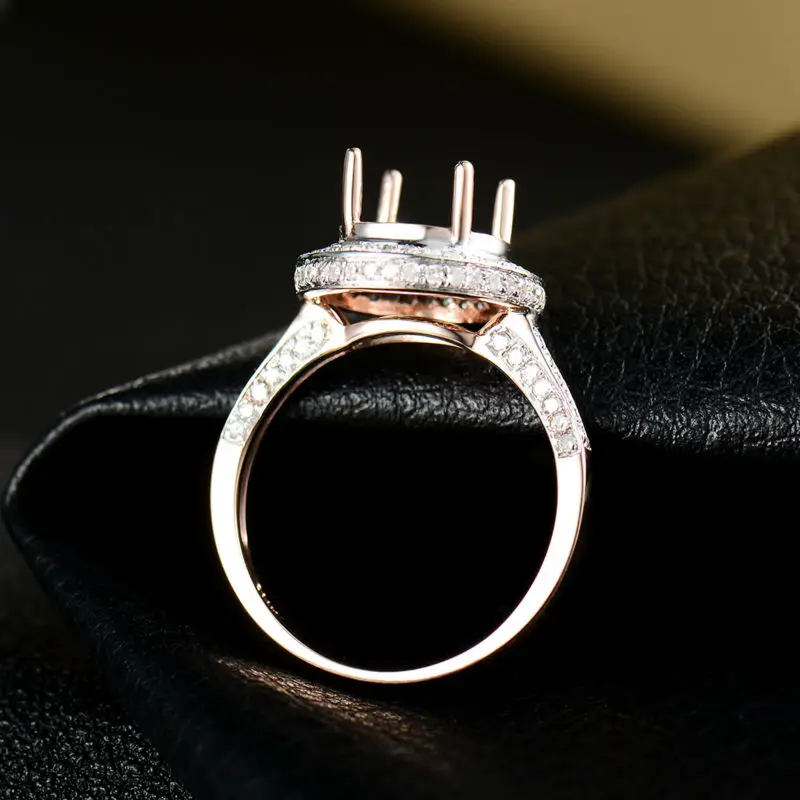 Романтическое 9 мм круглое полукрепление кольцо из розового золота карата с