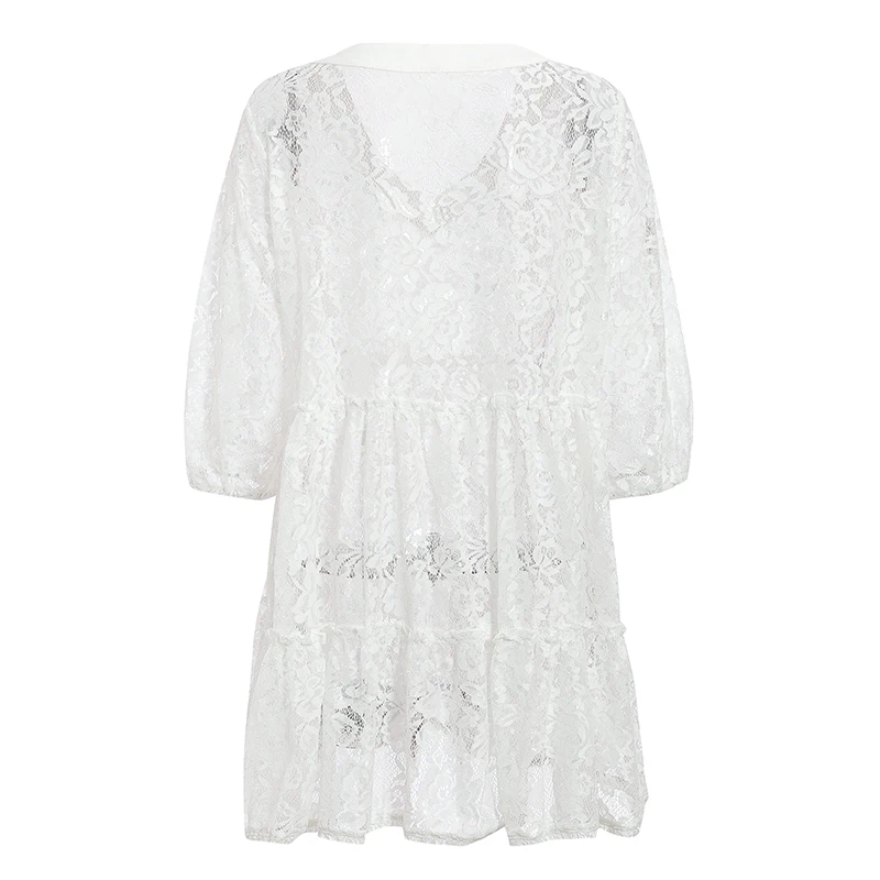 Бикини в цветочек модная пляжная одежда 2019 Кружевное белое пляжное платье