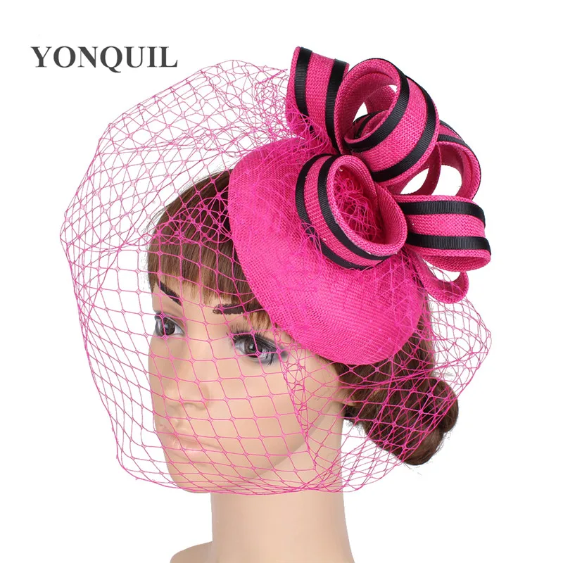 Фото Коктейльная шляпа Sinamay, искусственная Вуалетка бежевого цвета, головной убор для церкви, аксессуары для Дерби, 15 цветов №3