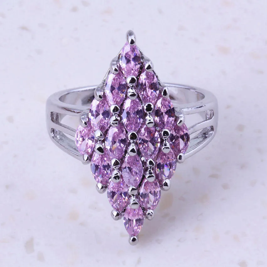 Стильный розовый кристалл серебряный цвет кольца для женщин Свадебная помолвка