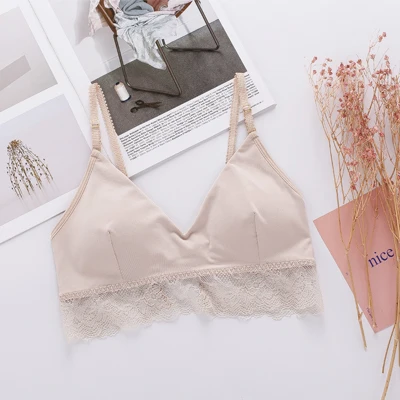 Beige GUIYI, 3 цвета, женское летнее кружевное белье, шелк, маленькая грудь, полная чашка, собранный бюстгальтер, тонкая секция нижнего белья, бесшовный бюстгальтер с вкладышами - Цвет: Beige
