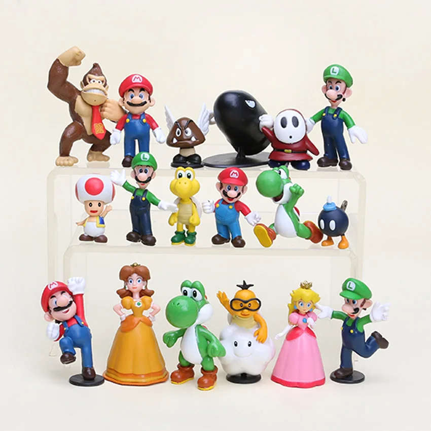5 компл./лот Super Mario Bros 1-2," Рисунок игрушки куклы Fun коллекционные ПВХ Цифры Super mario рис игрушка yoshi Луиджи 18 шт./компл