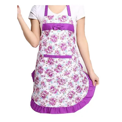 purple 1 шт. Модный женский фартук с цветочным бантом для кухни ресторана с карманом - Цвет: purple