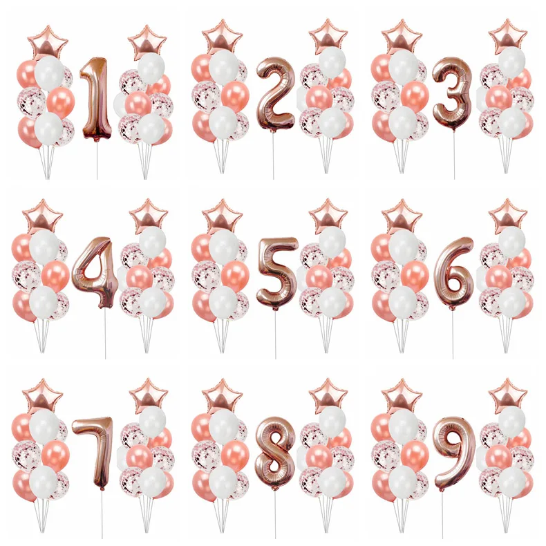 21pcs rose gold Heronsbill 1st 1 2 3 4 5 6 7 8 9 лет с днем рождения воздушные шары из фольги в виде цифр для маленьких мальчиков и девочек вечерние украшения детских товаров, 2nd 3rd - Цвет: 21pcs rose gold