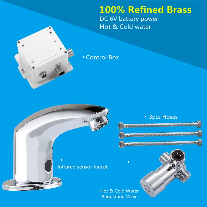 

Torneira Automatic Sensor Faucet DC Battery Power with control box Infrared Smart Regulation Basin Sink Water Tap