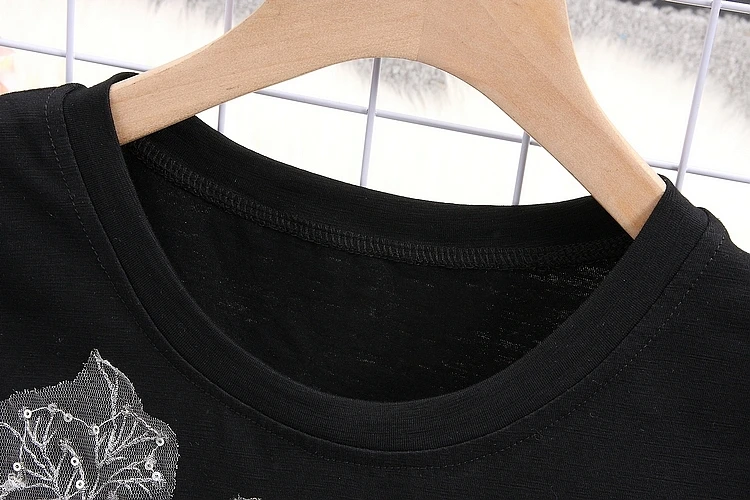 ALPHALMODA летние женские стильные футболки с коротким рукавом, джинсовые тяжелые хлопковые футболки с 3D цветочным принтом и рваные брюки