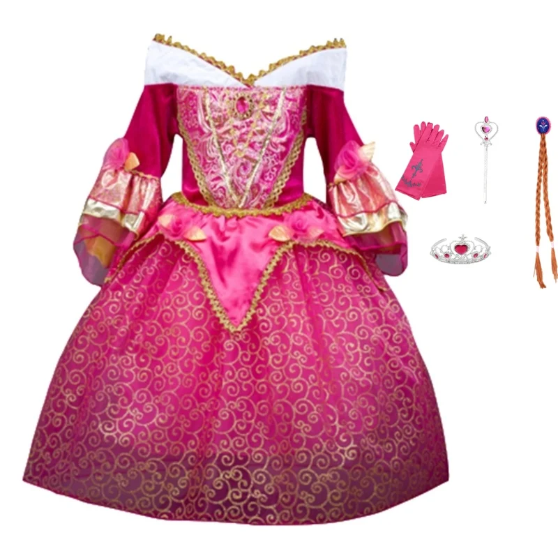 Pink dress set FINDPITAYA/платье принцессы Белль для девочек; детский желтый карнавальный костюм; детское бальное платье для девочек с изображением красавицы и чудовища - Цвет: Pink dress set